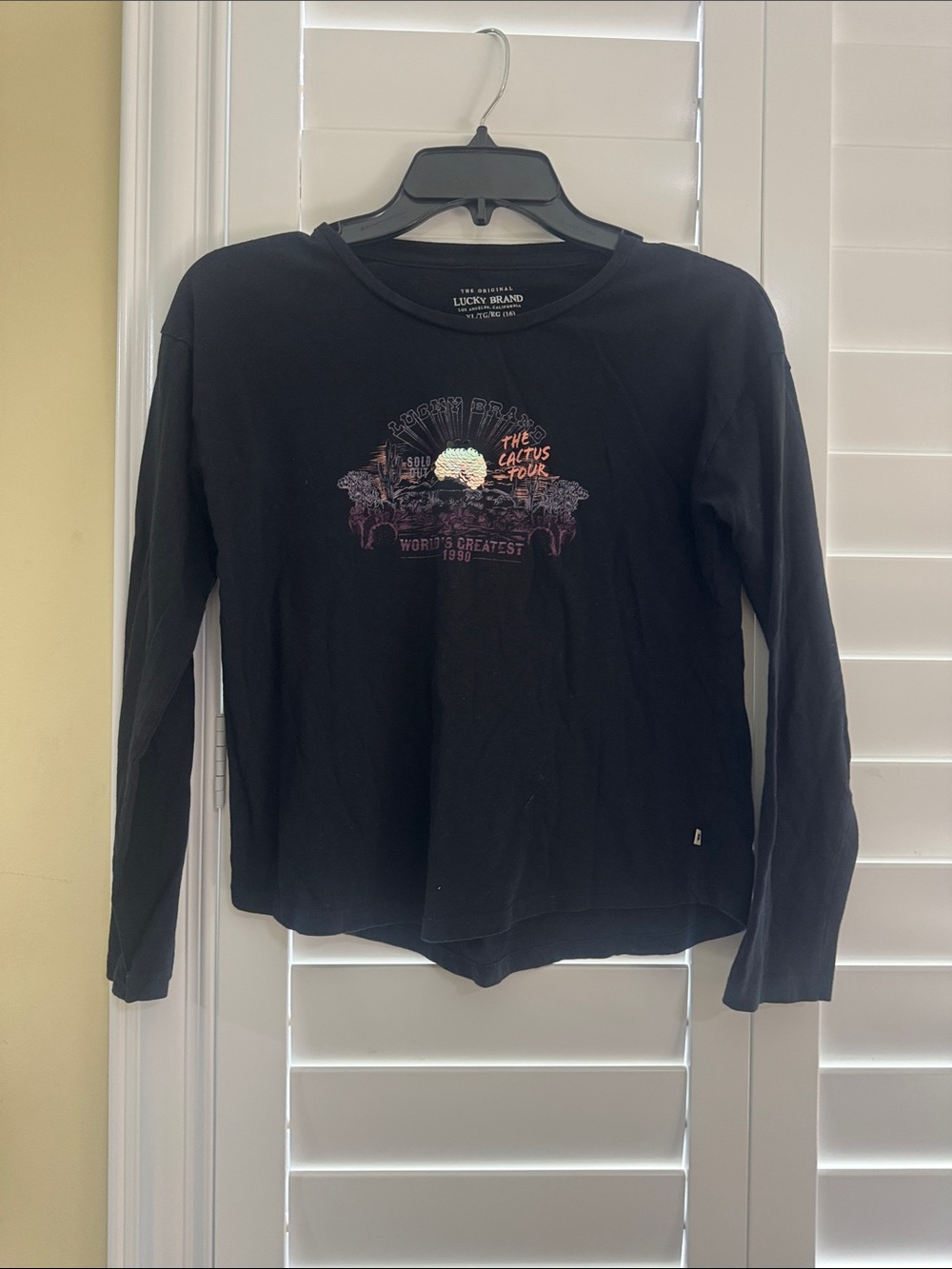 Lucky Brand Black Long-Sleeve Tee with Sunset Cactus Graphic
